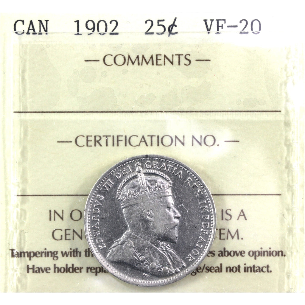 1902 Canada 25-cents ICCS Certified VF20
