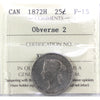 1872H Obv. 2 Canada 25-cents ICCS Certified F15