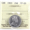 1903 Canada 25-cents ICCS Certified VF20