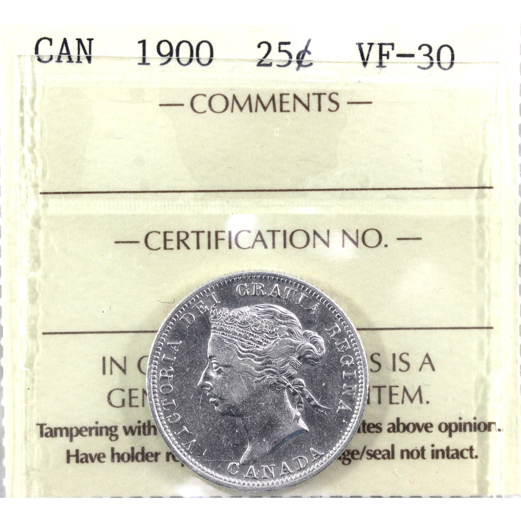 1900 Canada 25-cents ICCS Certified VF30