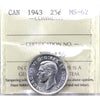 1943 Canada 25-cents ICCS Certified MS62