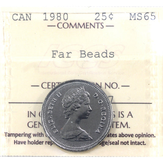 1980 Far Beads Canada 25-cents ICCS Certified MS65