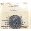 1992 Quebec Canada 25-cents ICCS Certified MS64