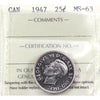 1947 Canada 25-cents ICCS Certified MS63