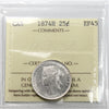 1874H Canada 25-cents ICCS Certified EF45