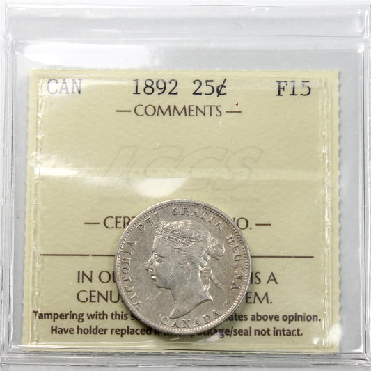 1892 Canada 25-cents ICCS Certified F-15