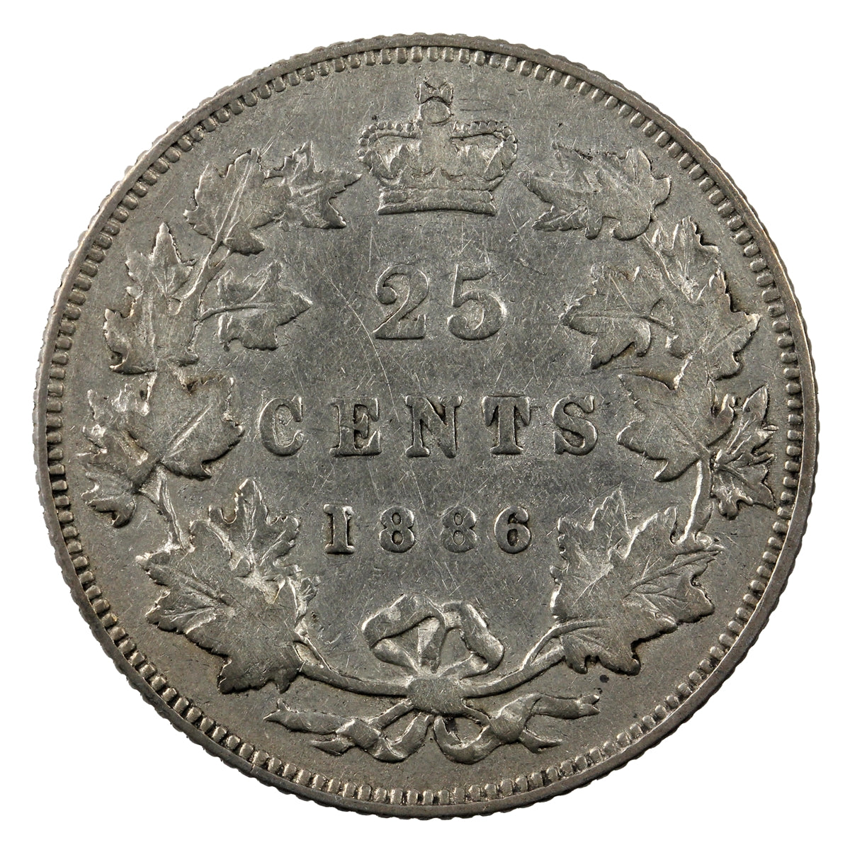 1886 Normal 6 Obv. 5 SBE Canada 25-cents F-VF (F15) $