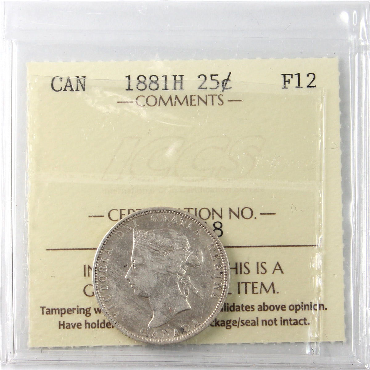 1881H Canada 25-cents ICCS Certified F12
