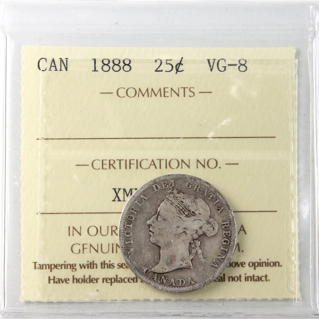 1888 Canada 25-cents ICCS Certified VG8