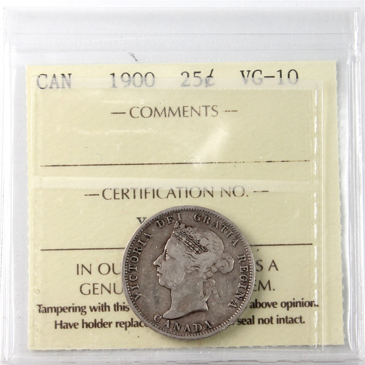 1900 Canada 25-cents ICCS Certified VG10