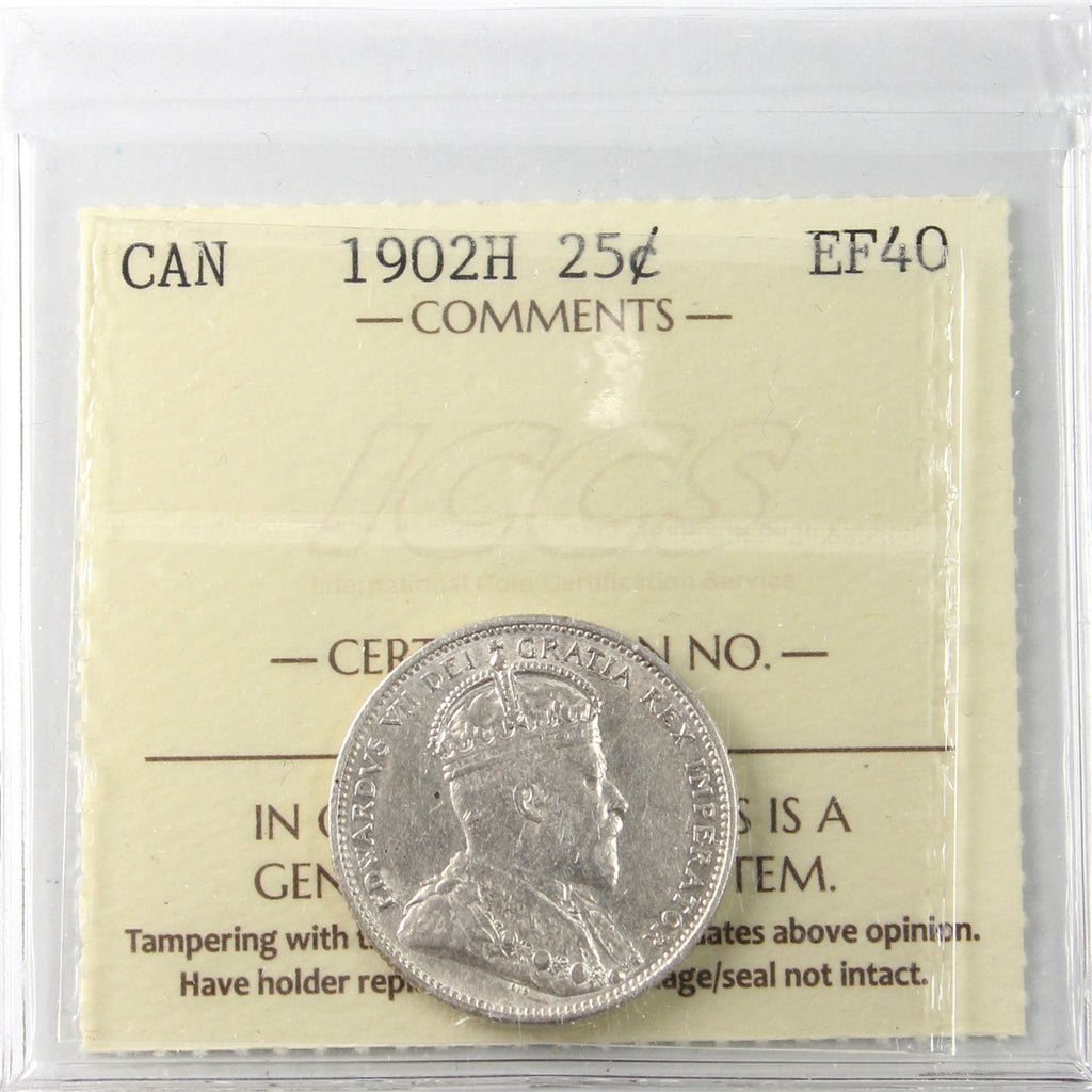 1902H Canada 25-cents ICCS Certified EF40
