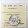 1938 Canada 25-cents ICCS Certified AU50