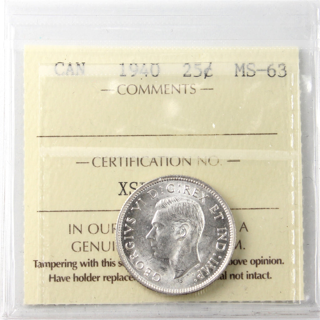 1940 Canada 25-cents ICCS Certified MS63