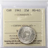 1941 Canada 25-cents ICCS Certified MS63