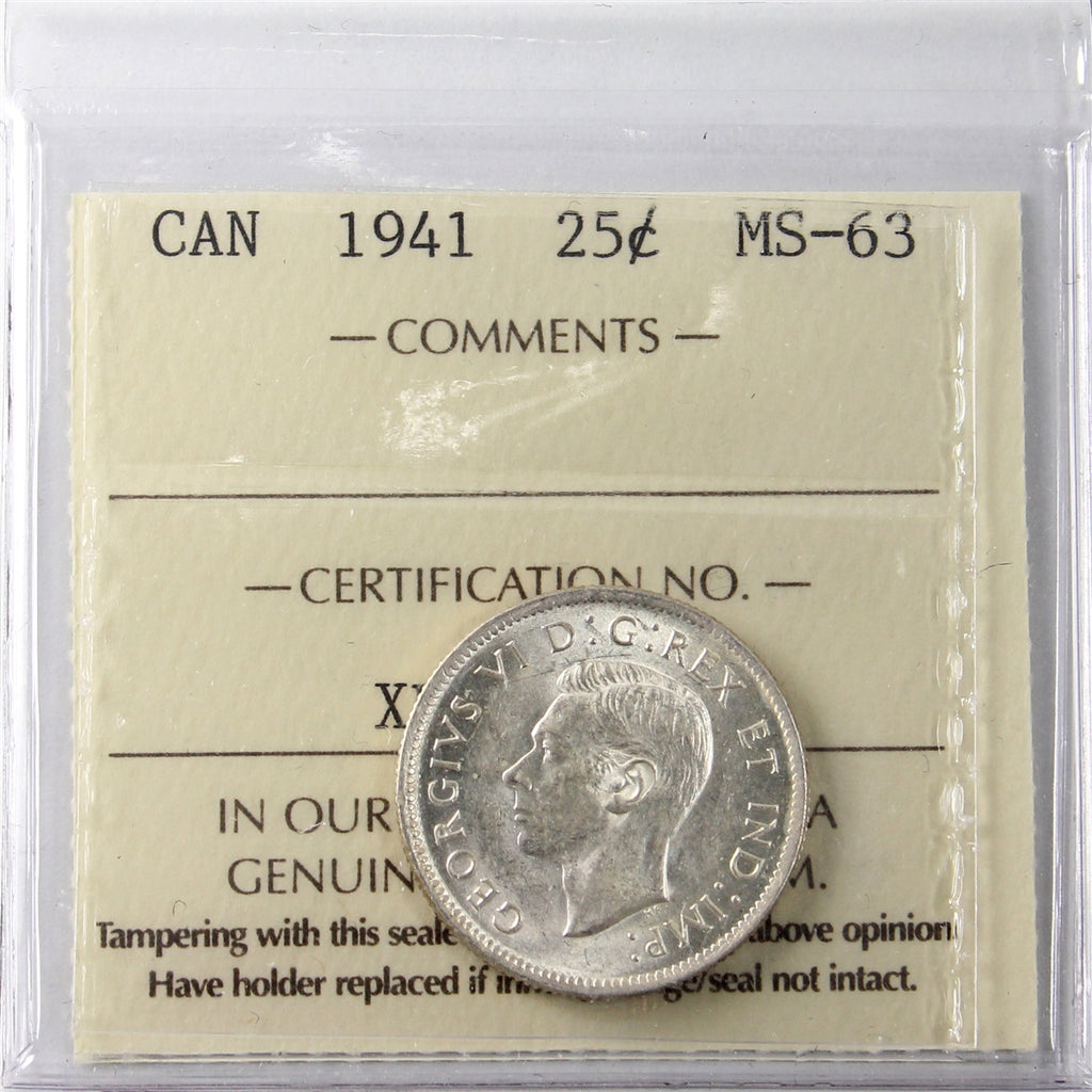 1941 Canada 25-cents ICCS Certified MS63
