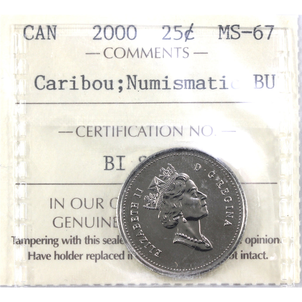 2000 Caribou Canada 25-cents ICCS Certified MS67 NBU