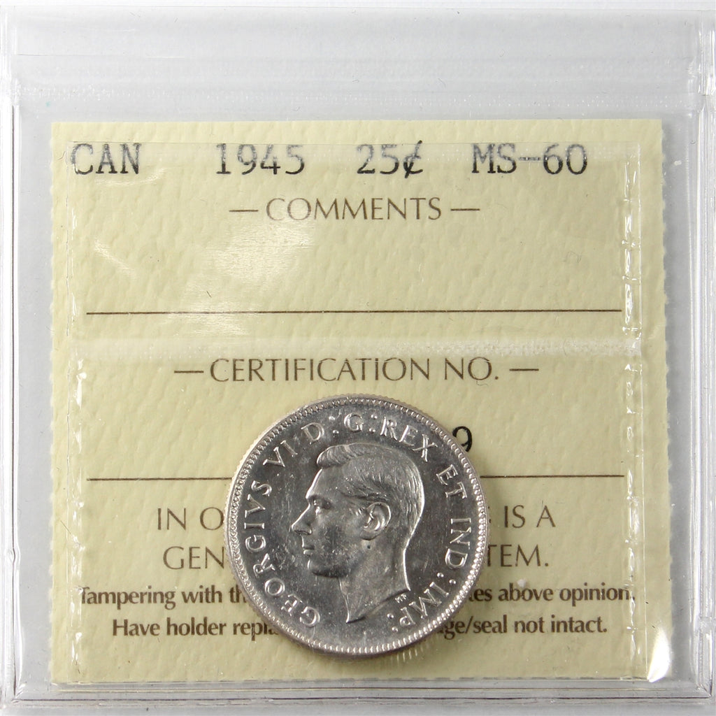 1945 Canada 25-cents ICCS Certified MS60
