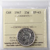 1947 Canada 25-cents ICCS certified EF45
