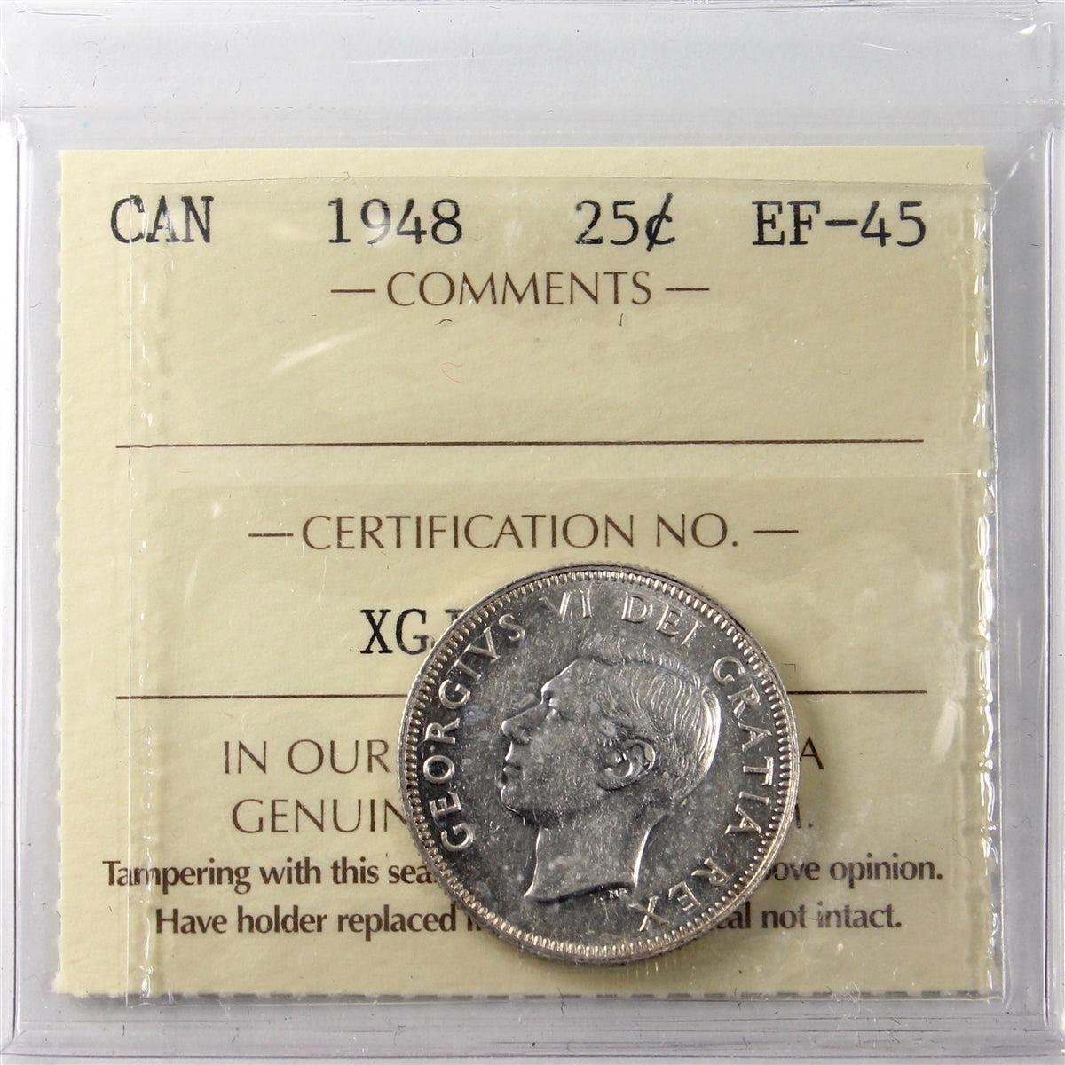 1948 Canada 25-cents ICCS Certified EF45