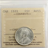 1933 Canada 25-cents ICCS Certified AU55