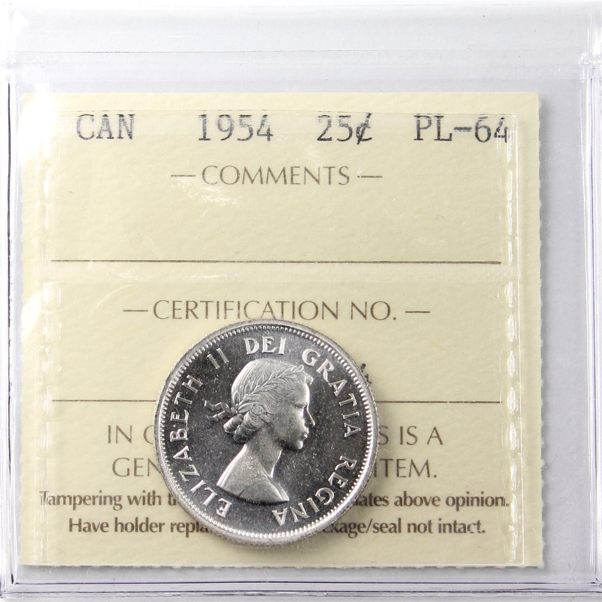 1954 Canada 25-cents ICCS Certified PL-64