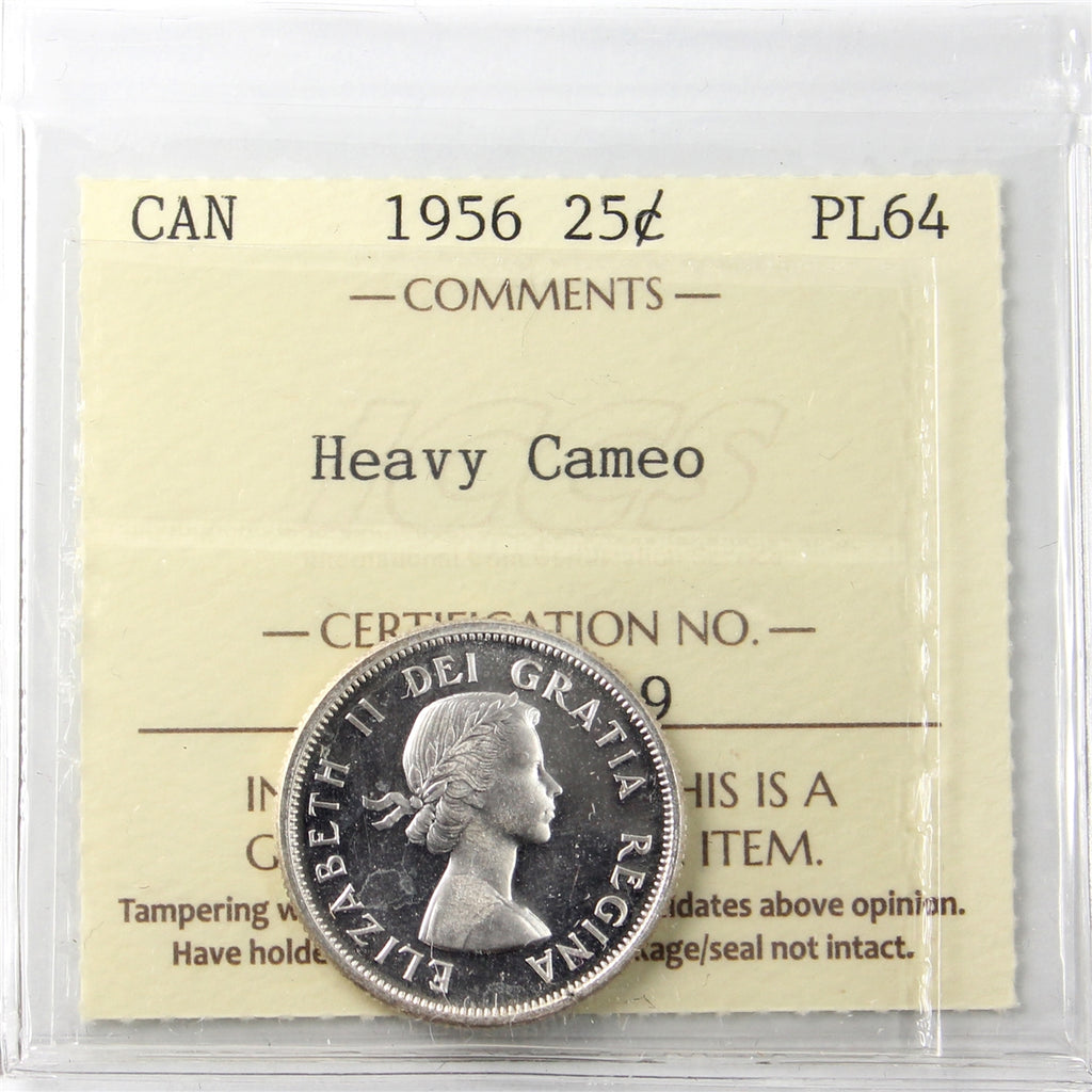 1956 Canada 25-cents ICCS Certified PL-64 Heavy Cameo