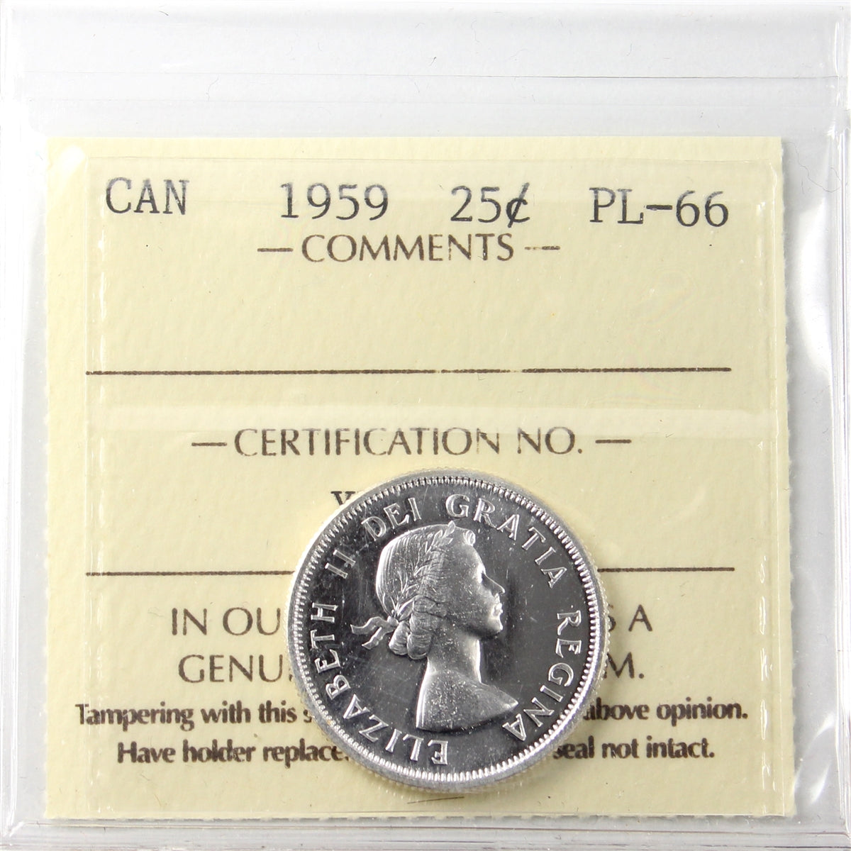 1959 Canada 25-cents ICCS Certified PL66