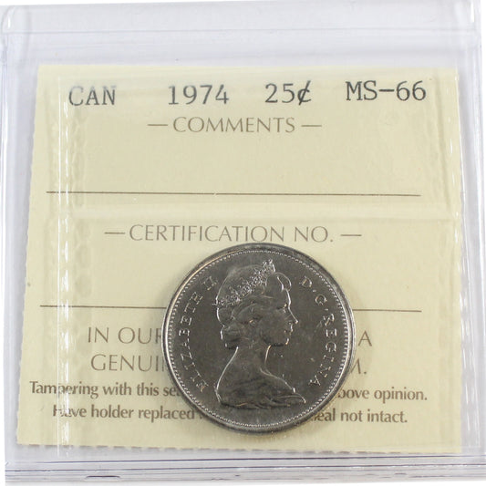 1974 Canada 25-cents ICCS Certified MS66