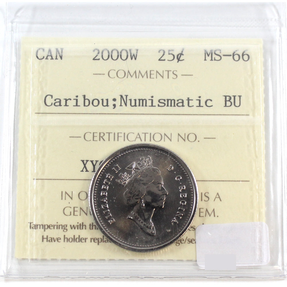 2000W Caribou Canada 25-cents ICCS Certified MS66 NBU
