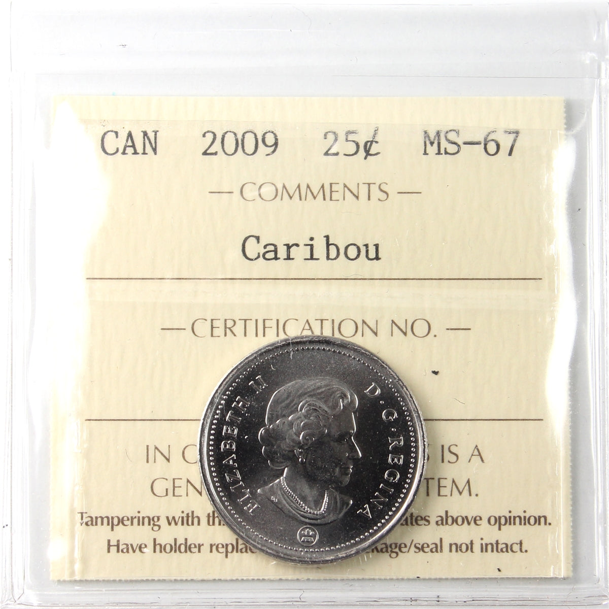 2009 Caribou Canada 25-cents ICCS Certified MS67
