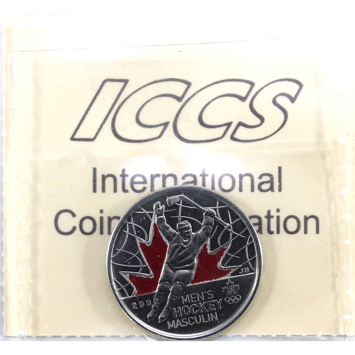 2009 Coloured Men's Hockey, Raised 2 Canada 25-cents ICCS Certified MS63