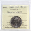 2000 Natural Legacy Canada 25-cents ICCS Certified MS64
