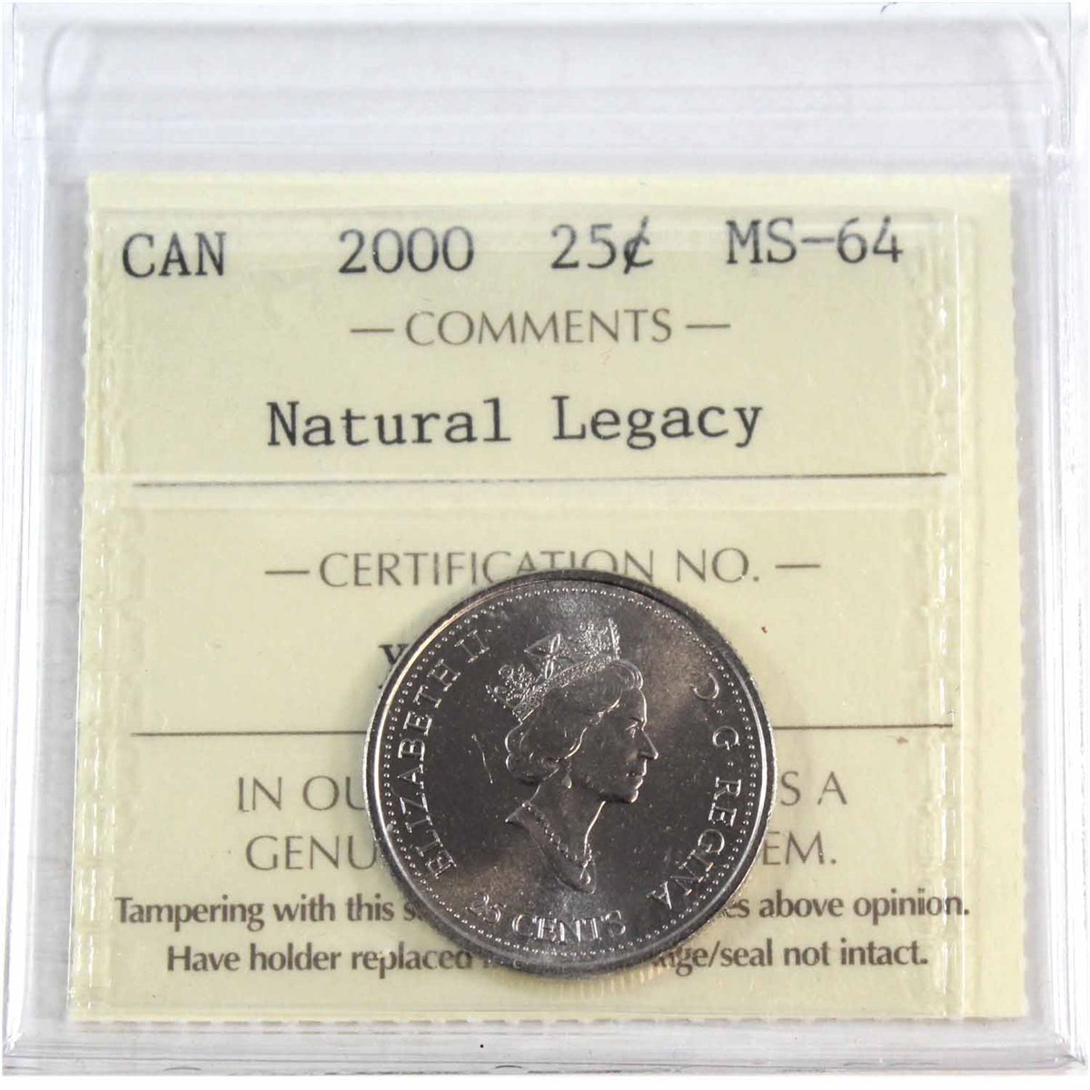 2000 Natural Legacy Canada 25-cents ICCS Certified MS64