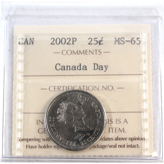 2002P Canada Day 25-cents ICCS Certified MS-65