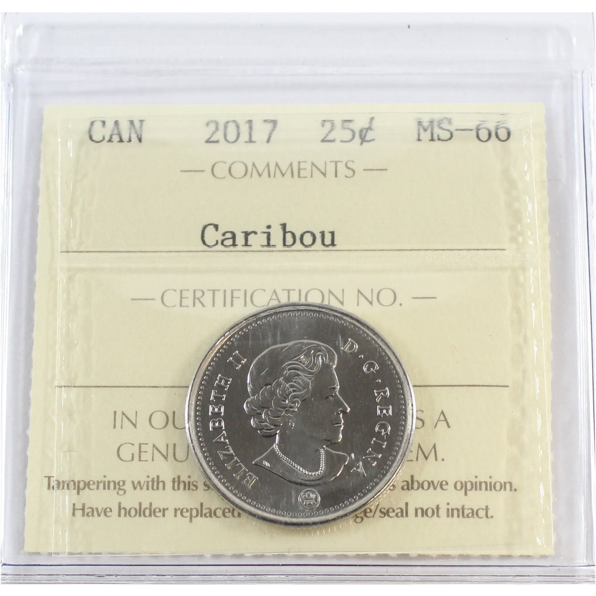2017 Caribou Canada 25-cents ICCS Certified MS66