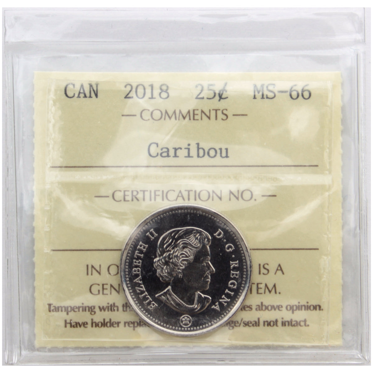 2018 Caribou Canada 25-cents ICCS Certified MS66