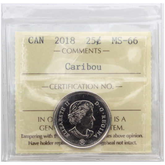 2018 Caribou Canada 25-cents ICCS Certified MS66