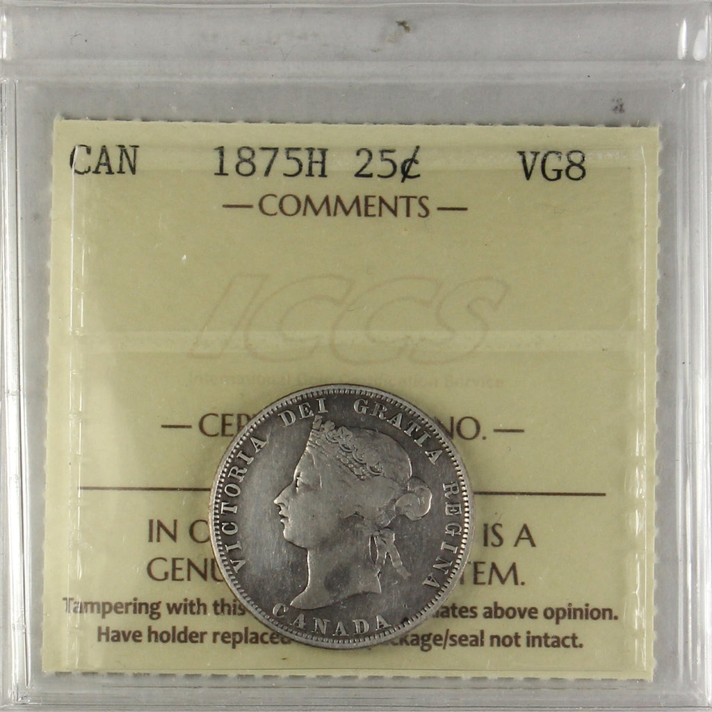 1875H Canada 25-cents ICCS Certified VG8 (XCN 428)