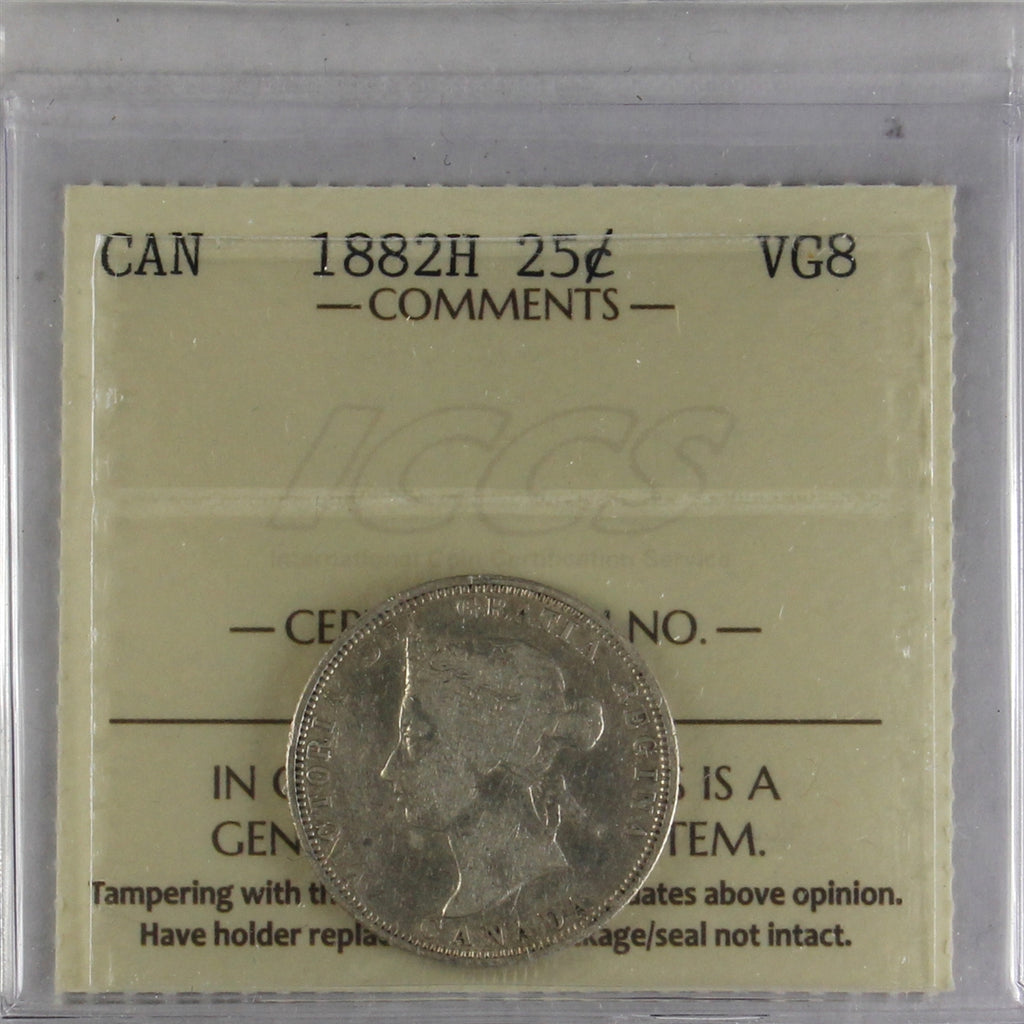 1882H Canada 25-cents ICCS Certified VG8