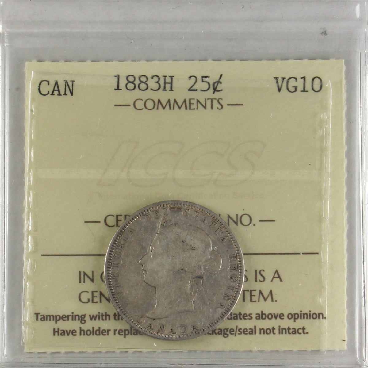 1883H Canada 25-cents ICCS Certified VG10