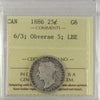 1886 6/3, Long Bough Ends, Obv. 5 Canada 25-cents ICCS Certified G6