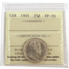 1905 Canada 25-cents ICCS Certified VF30