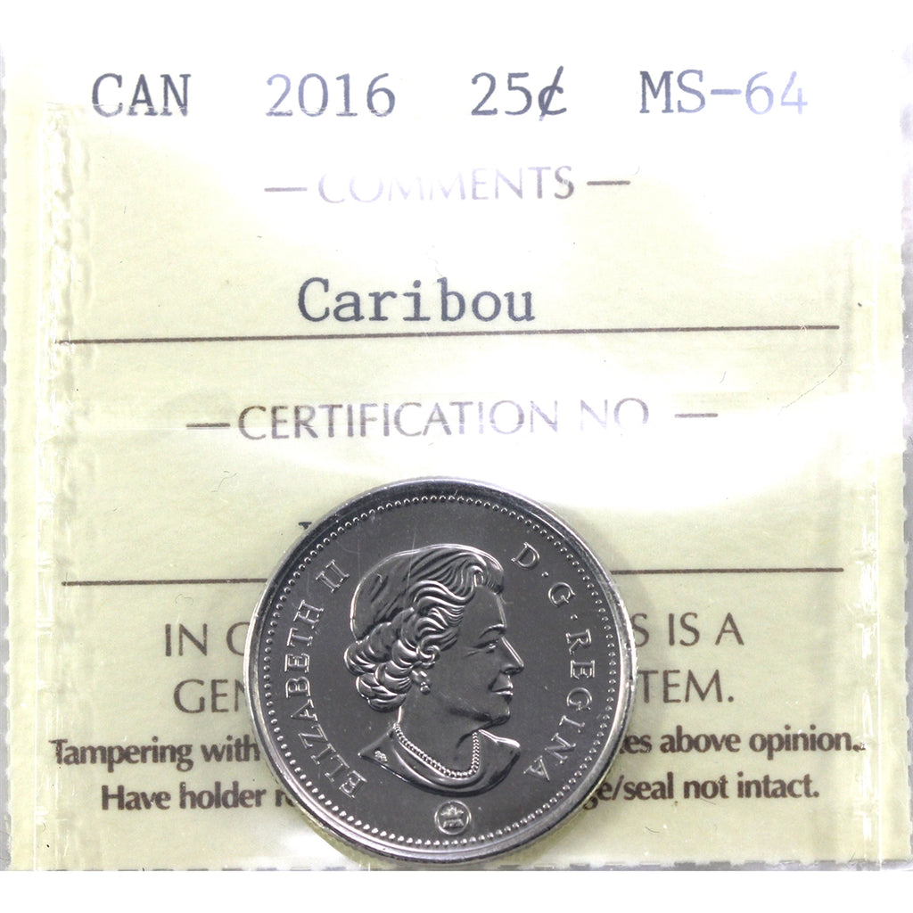 2016 Caribou Canada 25-cents ICCS Certified MS64