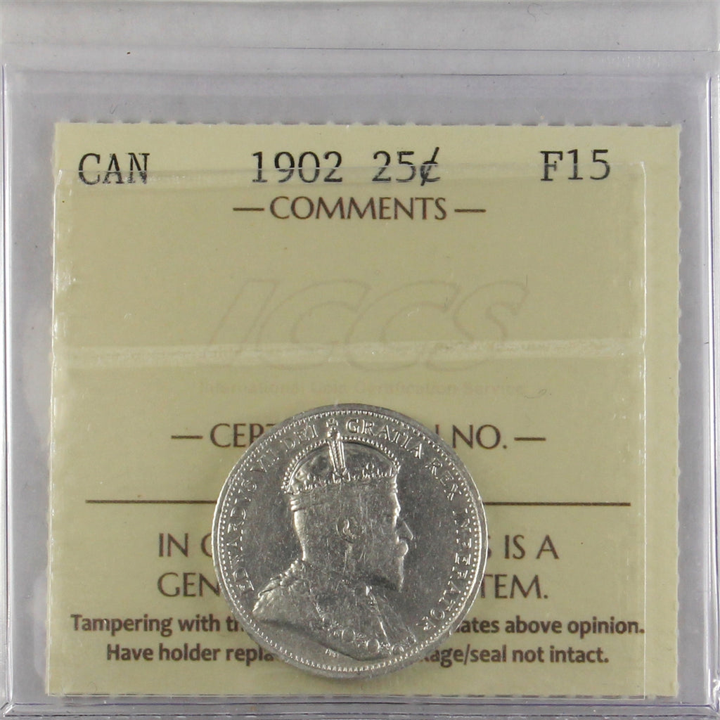 1902 Canada 25-cents ICCS Certified F15