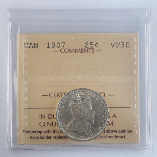 1907 Canada 25-cents ICCS Certified VF30