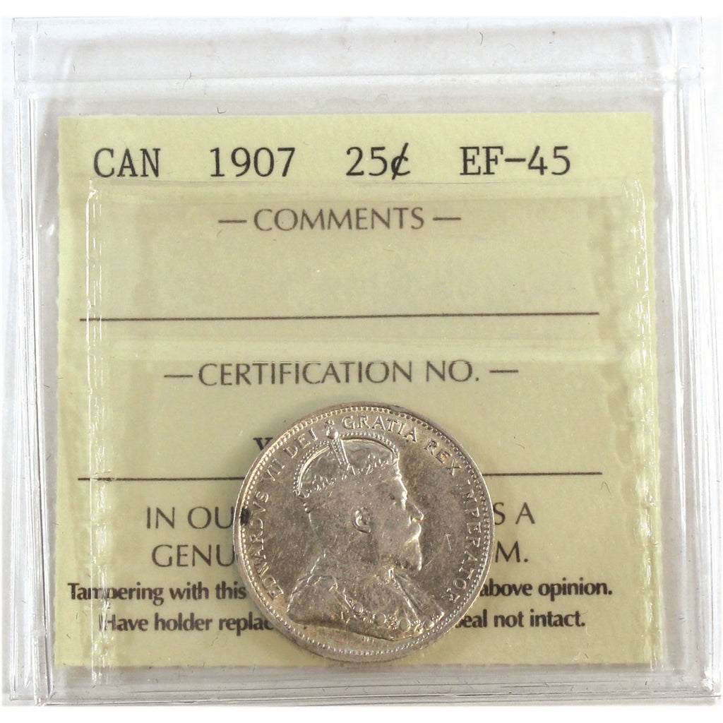 1907 Canada 25-cents ICCS Certified EF45