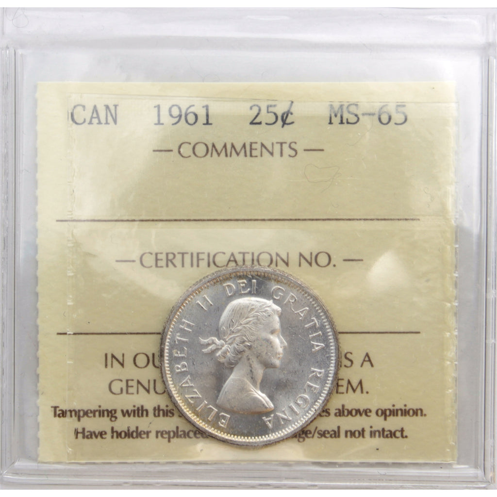 1961 Canada 25-cents ICCS Certified MS65