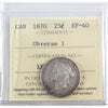 1870 Obv. 1 Canada 25-cents ICCS Certified VF20