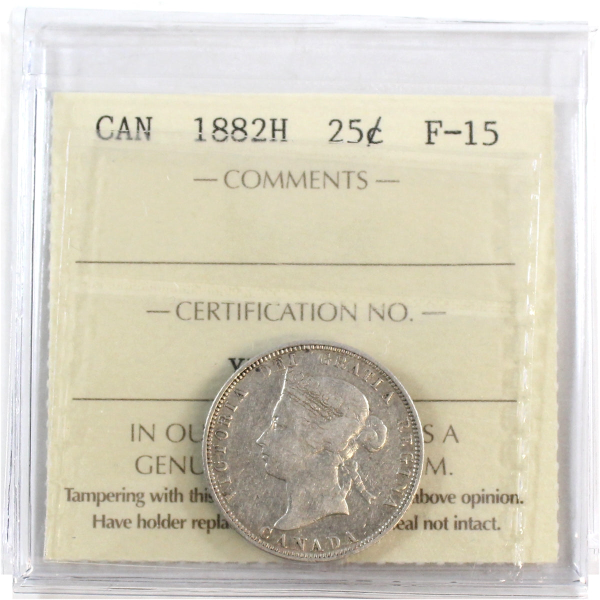 1882H Canada 25-cents ICCS Certified F15