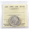 1892 Canada 25-cents ICCS Certified EF45